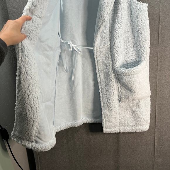 BumbleBella by Jill Martin Sherpa Shawl Collar Long Vest Baby Blue, X-Small - Picture 4 of 11